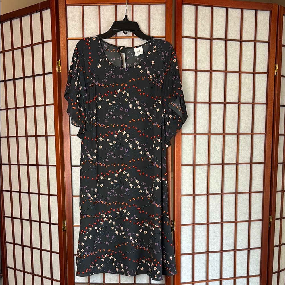 Cabi Muse Dress  3828 Dark Gray with bright Foral Design Floral, S